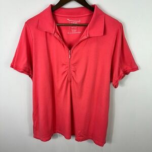Lane Bryant Polo Shirt Women 22 Red Zip Front Ruched Supima Cotton Casual Golf